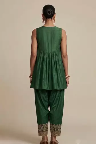 Green embroidered dupion silk co ord set