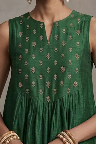 Green embroidered dupion silk co ord set