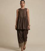 Brown embroidered dupion silk co ord set