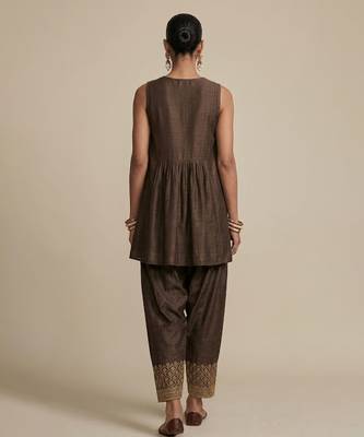 Brown embroidered dupion silk co ord set 3
