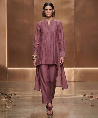 Mauve embroidered malai chanderi co ord set 1