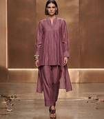 Mauve embroidered malai chanderi co ord set