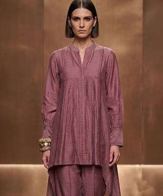 Mauve embroidered malai chanderi co ord set 3