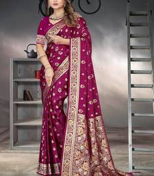 Purple Banarasi Satin silk blend Saree with Silver Zari & Thread & Rich Traditional Pallu