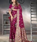 Purple Banarasi Satin silk blend Saree with Silver Zari & Thread & Rich Traditional Pallu