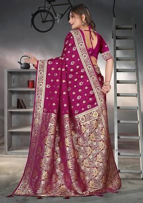 Purple Banarasi Satin silk blend Saree with Silver Zari & Thread & Rich Traditional Pallu 5