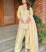 Designer japan satin top with farshi palazzo & organza dupatta          embroidered party wear suit set
