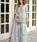  japan satin top with farshi palazzo & organza dupattaembroidered party wear suit set