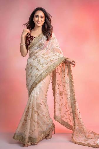  space satin bits sequence work saree with contrast running blouse for wedding & party wea