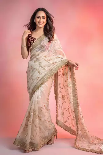  space satin bits sequence work saree with contrast running blouse for wedding & party wea