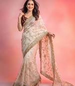 Designer space satin bits sequence work saree with contrast running blouse for wedding & party wea