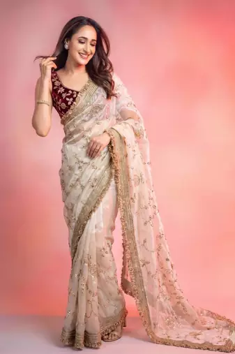  space satin bits sequence work saree with contrast running blouse for wedding & party wea
