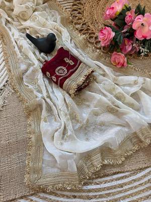  space satin bits sequence work saree with contrast running blouse for wedding & party wea 3