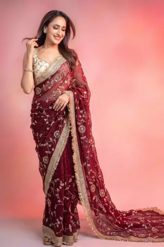  space satin bits sequence work saree with contrast running blouse for wedding & party wea