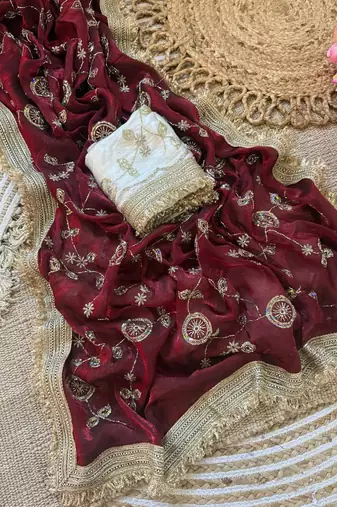  space satin bits sequence work saree with contrast running blouse for wedding & party wea