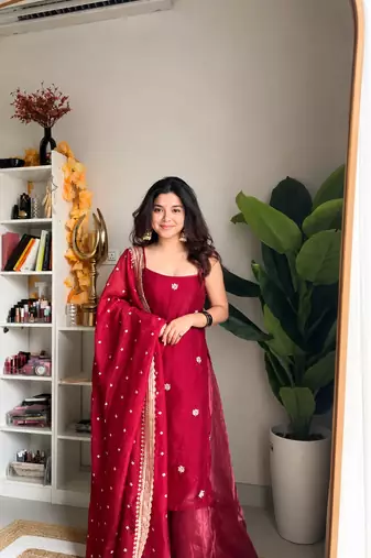 jimi choo embroidered kurta palazzo set with dupattasequins work ethnic party wear suit