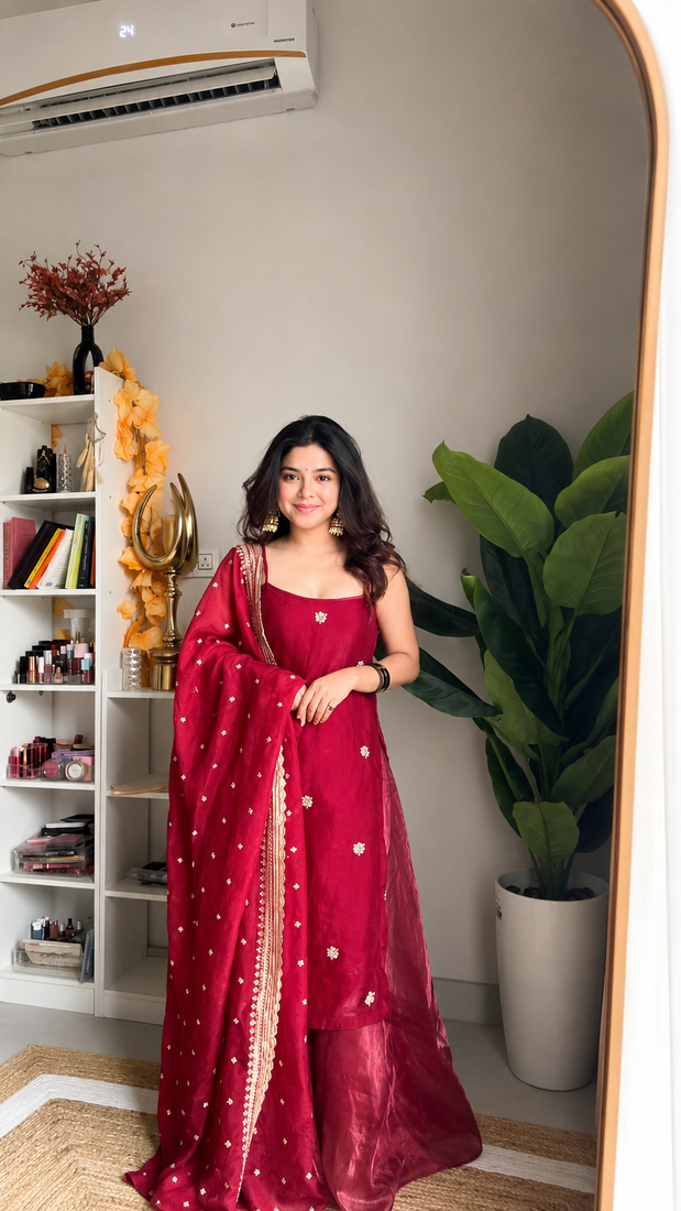 jimi choo embroidered kurta palazzo set with dupattasequins work ethnic party wear suit