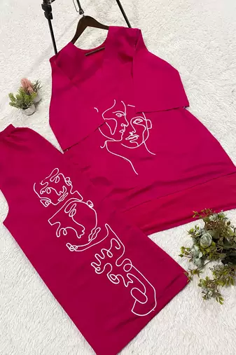Trendy roman silk embroidered co-ord set for women summer kurta palazzo outfit