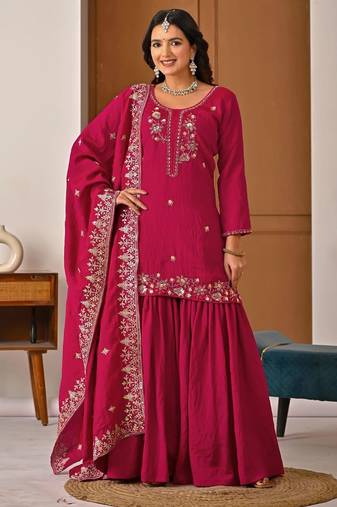  nc vichitra top sharara palazzo with dupattaembroidered party wear suit set for women
