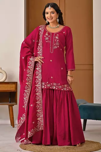  nc vichitra top sharara palazzo with dupattaembroidered party wear suit set for women