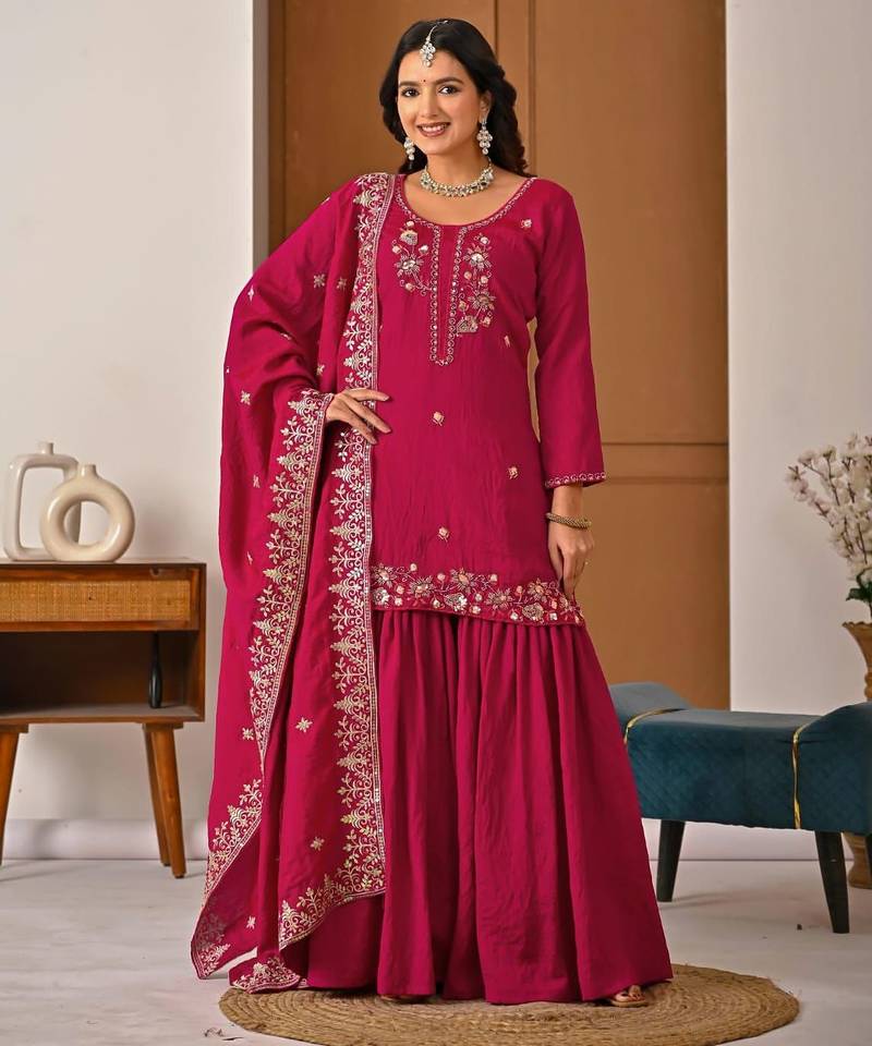 nc vichitra top sharara palazzo with dupattaembroidered party wear suit set for women