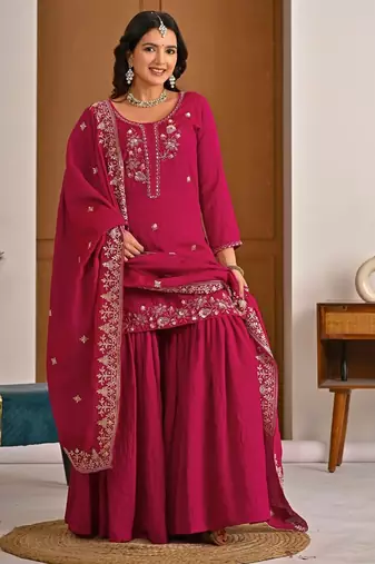  nc vichitra top sharara palazzo with dupattaembroidered party wear suit set for women