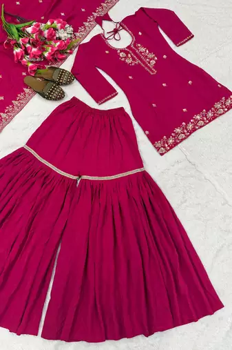  nc vichitra top sharara palazzo with dupattaembroidered party wear suit set for women