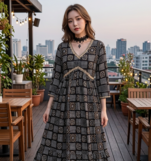 Women's Rayon Printed Hanblock Designer Flared Anarkali Ethnic Black Gown 
