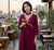 Women's Rayon Handblock Handpainted Designer Flared Wine Color Anarkali Dress Gown