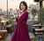 Women's Rayon Handblock Handpainted Designer Flared Wine Color Anarkali Dress Gown