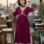 Women's Rayon Handblock Handpainted Designer Flared Wine Color Anarkali Dress Gown