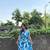 Women's Rayon Floral Printed Designer Round Neck Blue Flared Gown Dress