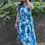 Women's Rayon Floral Printed Designer Round Neck Blue Flared Gown Dress