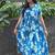 Women's Rayon Floral Printed Designer Round Neck Blue Flared Gown Dress