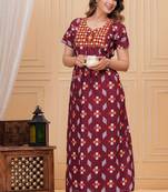 Women's Pure Cotton Rajasthani Printed Designer Embroidered Nighty For Casual Wear & Comfort Wear