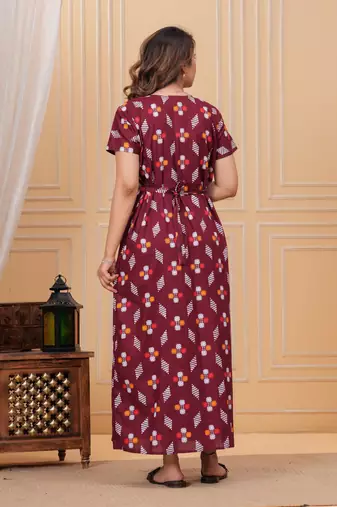 Women's Pure Cotton Rajasthani Printed Designer Embroidered Nighty For Casual Wear & Comfort Wear