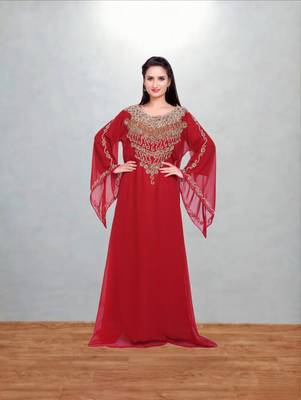 Red Gold-Embellished Kaftan Abaya 1