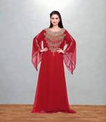 Red Gold-Embellished Kaftan Abaya
