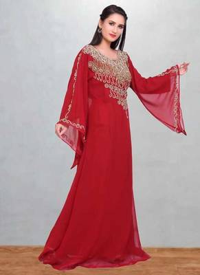 Red Gold-Embellished Kaftan Abaya 3