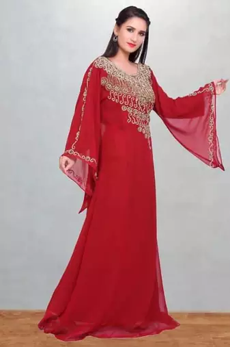 Red Gold-Embellished Kaftan Abaya