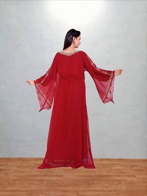 Red Gold-Embellished Kaftan Abaya 4