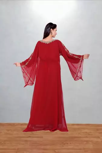 Red Gold-Embellished Kaftan Abaya