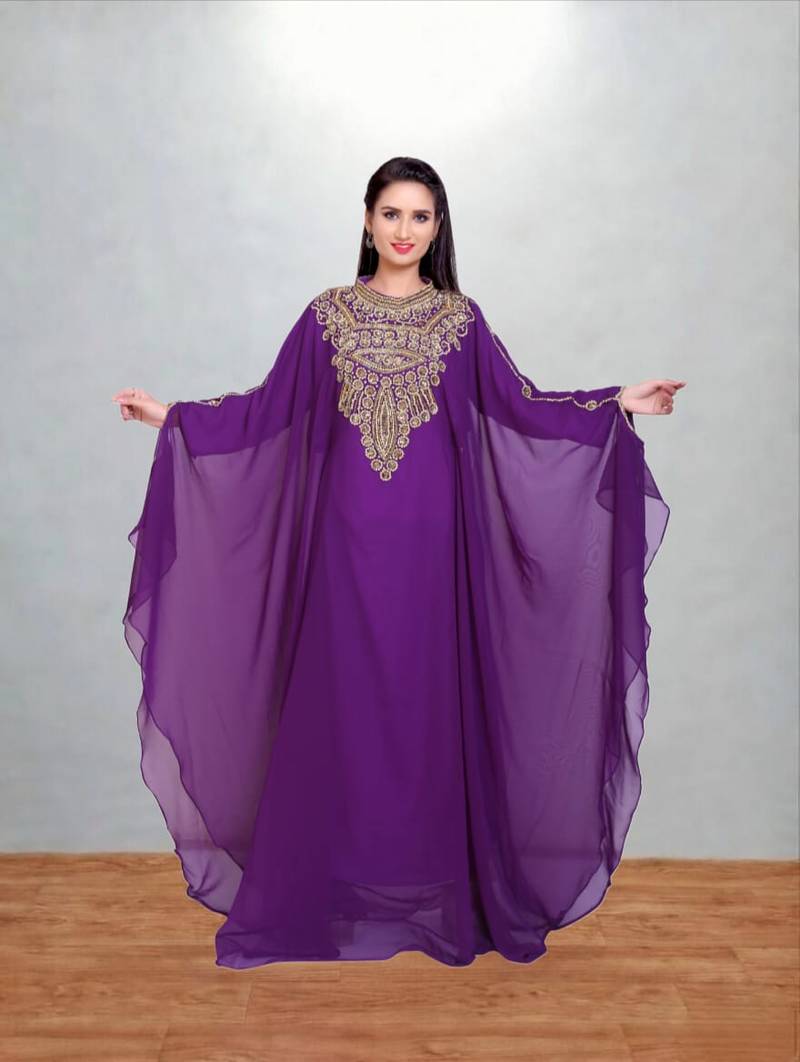 Royal Purple Embroidered Butterfly Kaftan