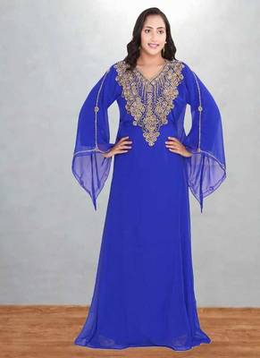 Electric Blue Zari Embroidered Kaftan Dress 1