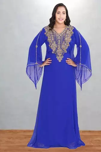 Electric Blue Zari Embroidered Kaftan Dress