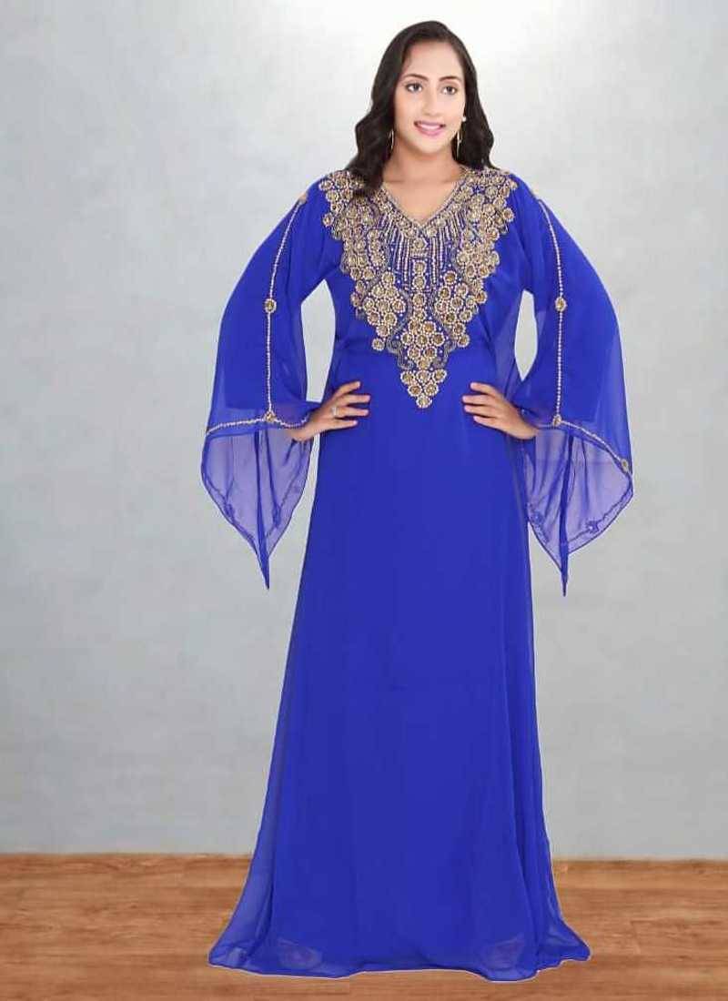 Electric Blue Zari Embroidered Kaftan Dress