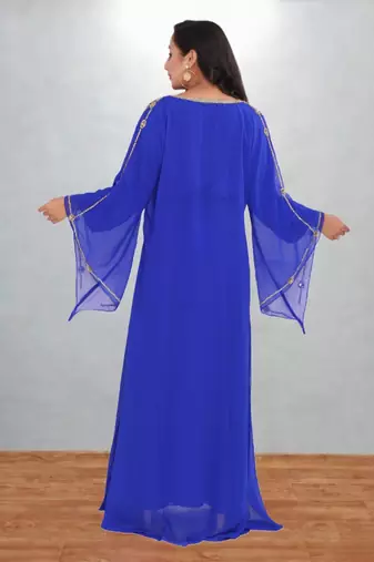 Electric Blue Zari Embroidered Kaftan Dress