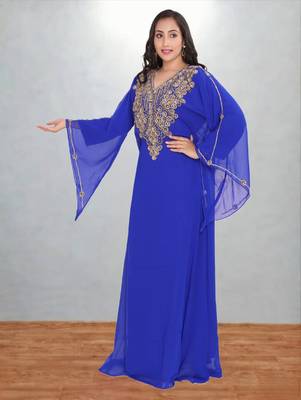 Electric Blue Zari Embroidered Kaftan Dress 3