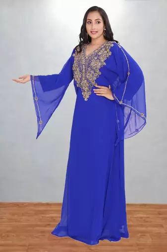 Electric Blue Zari Embroidered Kaftan Dress