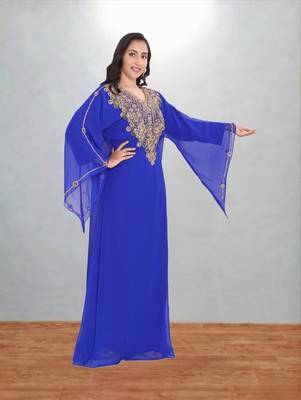 Electric Blue Zari Embroidered Kaftan Dress 4